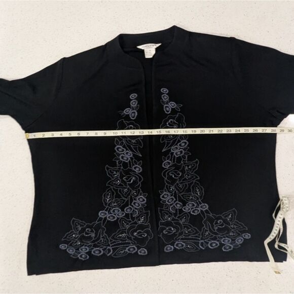 Misook Black Open Front Cardigan Sweater Floral Embroidery Beaded Mature 3X - Picture 3 of 8